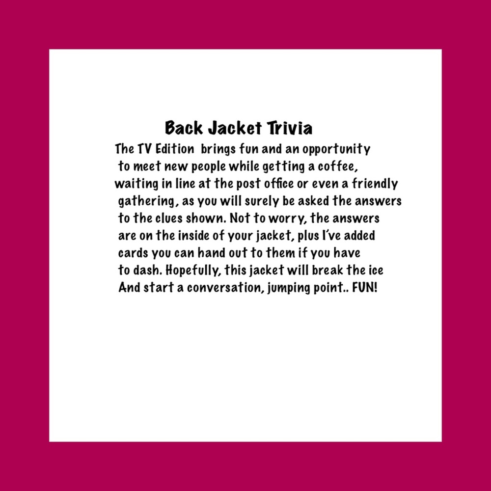 Upcycled Back Jacket Trivia Denim Jacket with Clues to TV Shows on the Back. - Picture 12 of 13